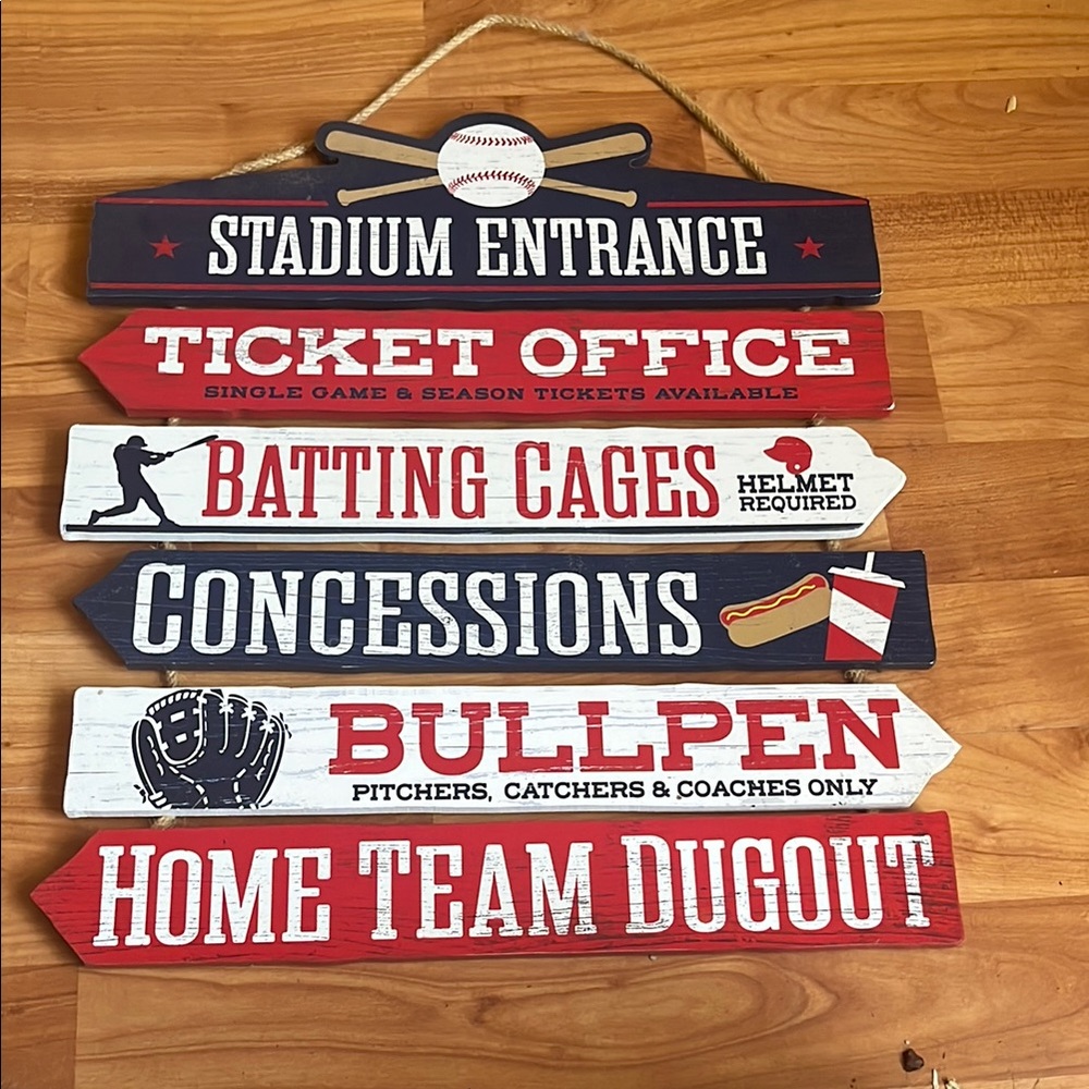 Baseball Stadium Directional Sign in Red, White, and Blue